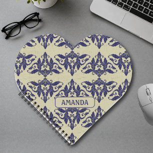 Elegant Navy Blue Yellow Vintage Damask Monogram Notebook
