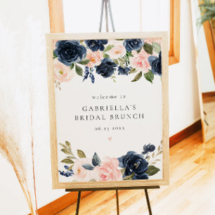 Elegant Navy Blush Floral Bridal Brunch Welcome Poster