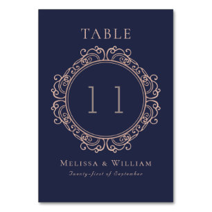 Elegant Navy Blush Wedding Table Number
