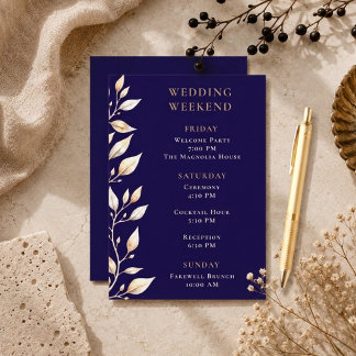 Elegant Navy Botanical Border Wedding Enclosure Card
