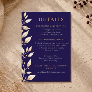 Elegant Navy Botanical Border Wedding Enclosure Card