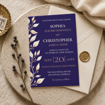 Elegant Navy Botanical Border Wedding