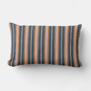 Elegant Navy Brown Pink Ticking Stripe Lumbar Cushion