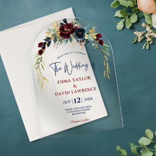 Elegant Navy burgundy floral wedding arch  Acrylic Invitations