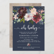 Elegant Navy Burgundy Florals Baby Shower