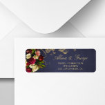 Elegant navy burgundy gold floral chic wedding<br><div class="desc">Classy gold calligraphy return address wedding rsvp label with beautiful ivory cream and red burgundy flowers with foliage over a dark navy background.                Suitable for autumn fall or winter Christmas elegant classy rustic vintage inspired weddings.</div>