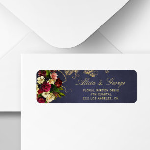 Elegant navy burgundy gold floral chic wedding