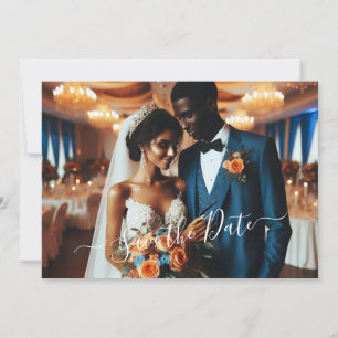 Elegant Navy & Burnt Orange   Photo Save the Date Invitation
