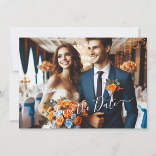 Elegant Navy & Burnt Orange   Photo Save the Date Invitation