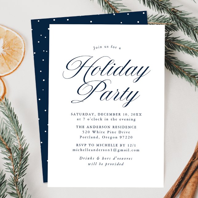 Elegant Navy Calligraphy Script Holiday Party Invitation (Creator Uploaded)