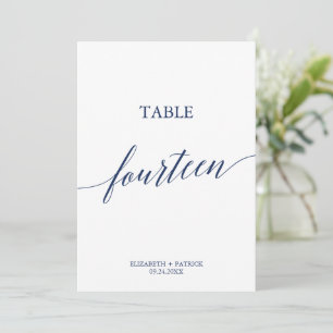 Elegant Navy Calligraphy Table 14 Table Number