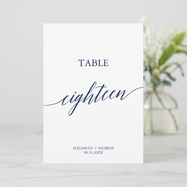 Elegant Navy Calligraphy Table 18 Table Number (Standing Front)