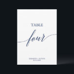 Elegant Navy Calligraphy Table Four Table Number<br><div class="desc">This elegant navy calligraphy table four table number is perfect for a simple wedding. The neutral design features a minimalist card decorated with romantic and whimsical typography. The card prints on the front and back (double-sided). Other table numbers in the collection are sold separately.</div>