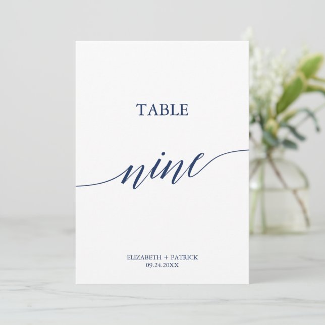 Elegant Navy Calligraphy Table Nine Table Number (Standing Front)