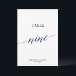 Elegant Navy Calligraphy Table Nine Table Number<br><div class="desc">This elegant navy calligraphy table nine table number is perfect for a simple wedding. The neutral design features a minimalist card decorated with romantic and whimsical typography. The card prints on the front and back (double-sided). Other table numbers in the collection are sold separately.</div>