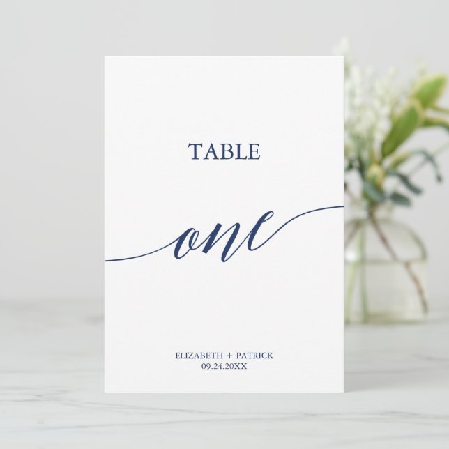 Elegant Navy Calligraphy Table One Table Number (Standing Front)