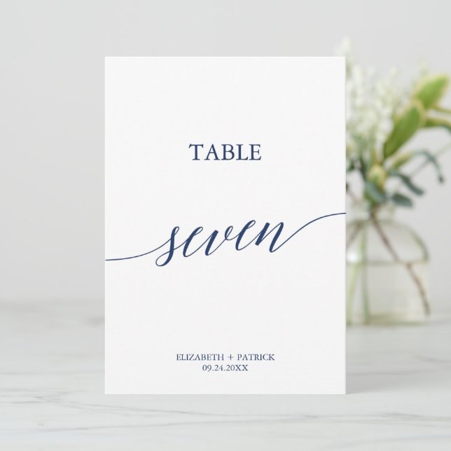 Elegant Navy Calligraphy Table Seven Table Number (Standing Front)