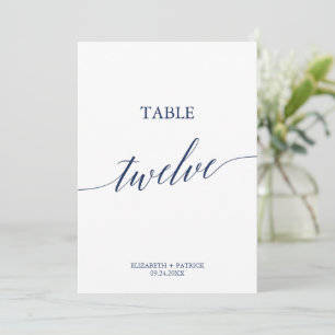 Elegant Navy Calligraphy Table Twelve Table Number