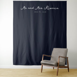 Elegant Navy Calligraphy Tapestry