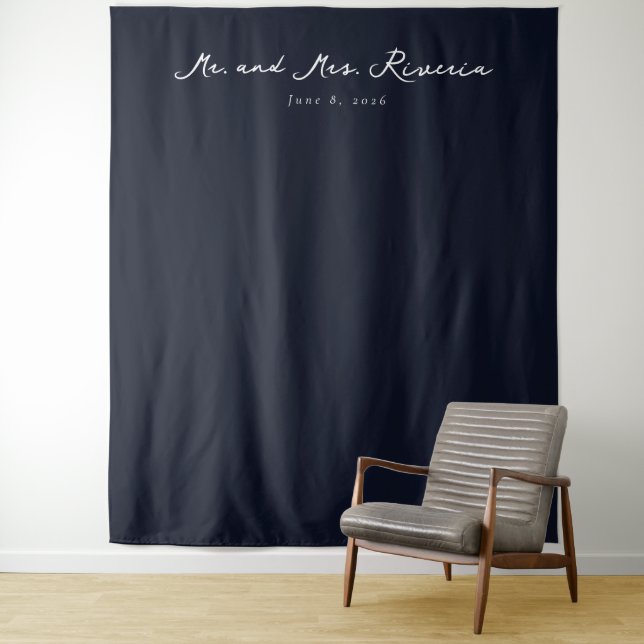 Elegant Navy Calligraphy Tapestry (In Situ)