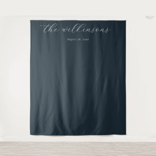 Elegant Navy Calligraphy Tapestry