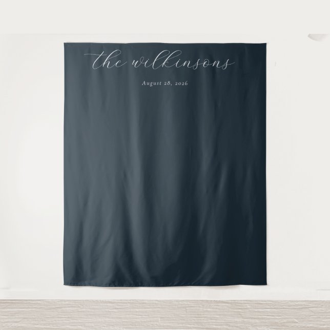 Elegant Navy Calligraphy Tapestry (Front)