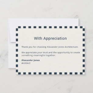 Elegant Navy Check Border Minimalist Professional Thank You Card