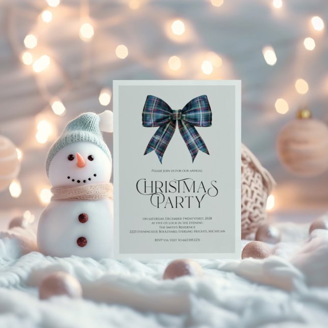 Elegant Navy Christmas Party Invitation with Bow (Creator Uploaded)