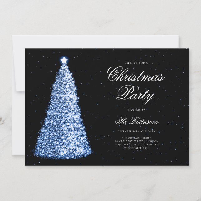 Elegant Navy Christmas Tree Invite Program Menu (Front)