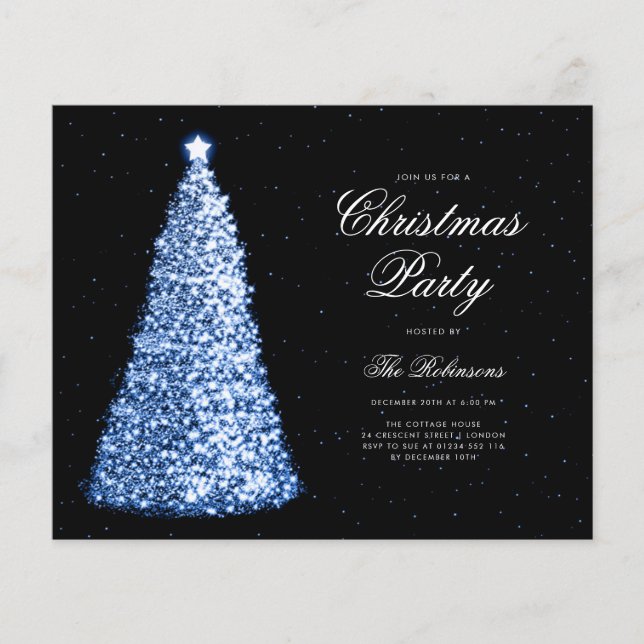Elegant Navy Christmas Tree Invite Program Menu (Front)
