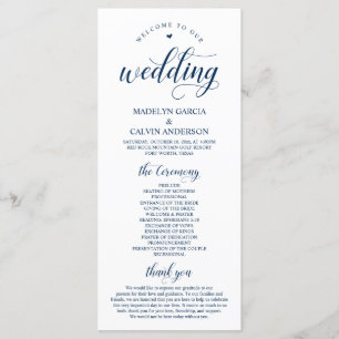 Elegant Navy Classy Script, Wedding Ceremony Programme
