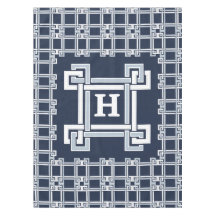Elegant Navy Coastal Greek Key Monogram
