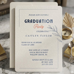 Elegant Navy & Coral Graduation Party Invitation