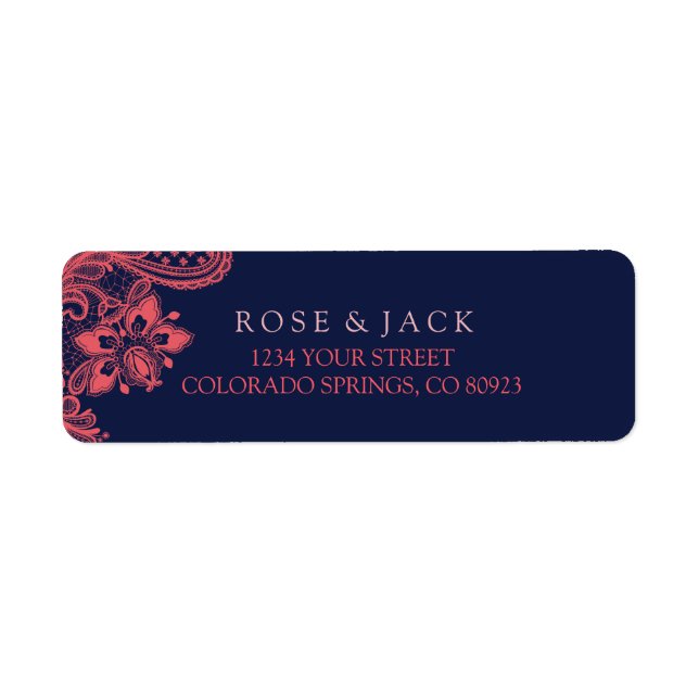 Elegant Navy & Coral Wedding Address Labels (Front)