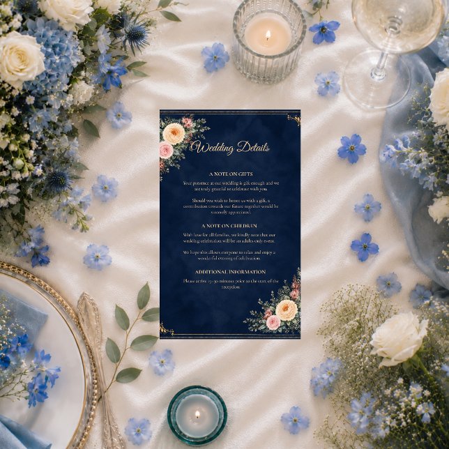 Elegant Navy Corner Floral Wedding Enclosure Card (Creator Uploaded)
