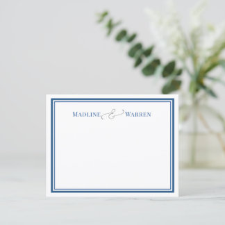 Elegant Navy Couple Names Personalised Notecard
