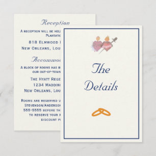 Elegant Navy & Cream Two Hearts Catholic Wedding Enclosure Card