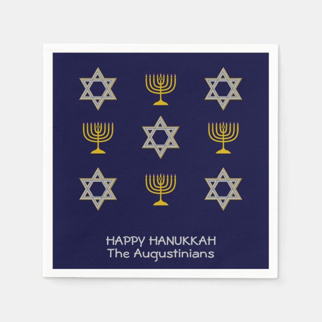 Elegant Navy Custom Hanukkah Paper Napkin (Front)