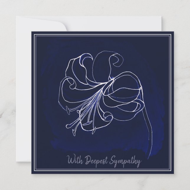 Elegant Navy Dark Blue &  White Lily Sympathy Card (Front)