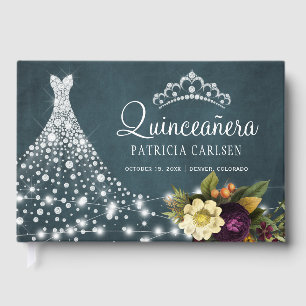 Elegant navy diamond princess tiara quinceanera guest book