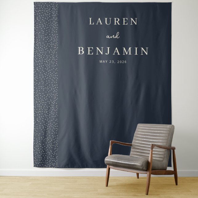 Elegant Navy Dotted Line Tapestry (In Situ)