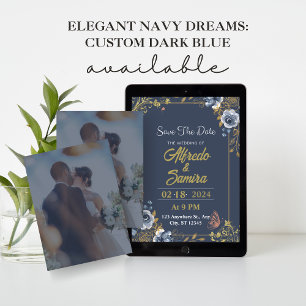 Elegant Navy Dreams: Custom Dark Blue With Photo  Invitation