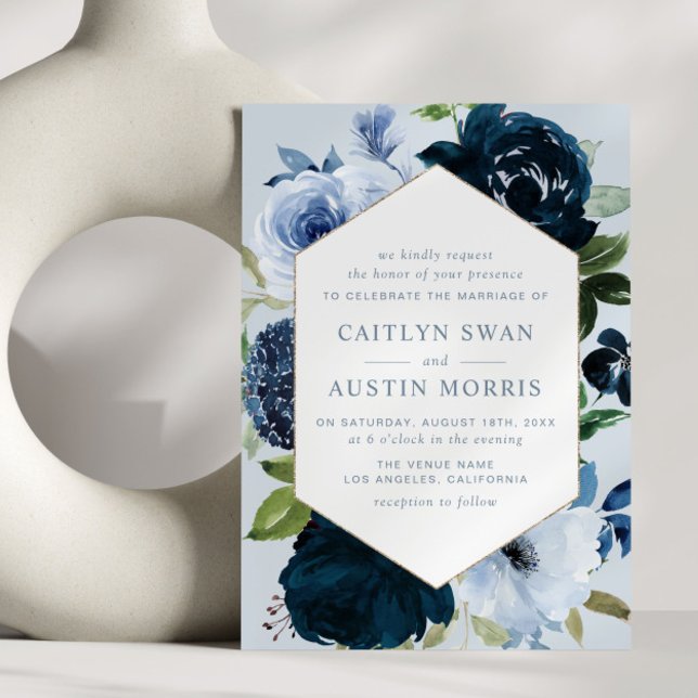 Elegant Navy & Dusty blue flowers wedding Invitation (Creator Uploaded)