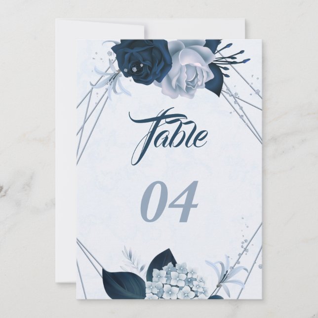 Elegant navy & dusty blue geometric table number (Front)