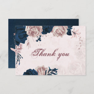elegant navy & dusty rose flowers botanical thank  thank you card