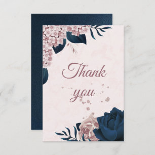 elegant navy & dusty rose flowers botanical  thank thank you card