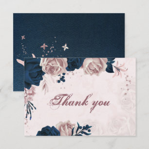 elegant navy & dusty rose flowers botanical thank you card