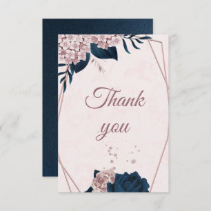 elegant navy & dusty rose flowers geometric thank  thank you card