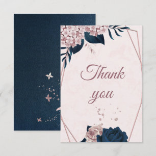 elegant navy & dusty rose flowers geometric thank you card