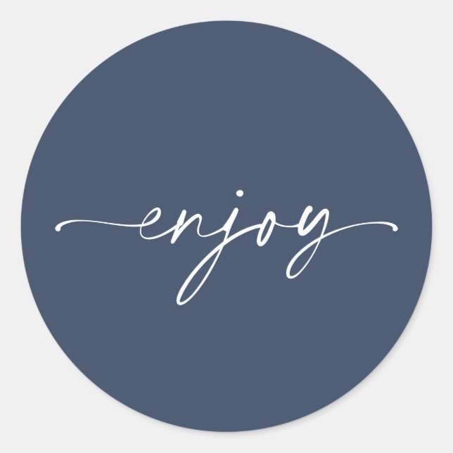 Elegant Navy “Enjoy” Wedding Favour Sticker (Front)